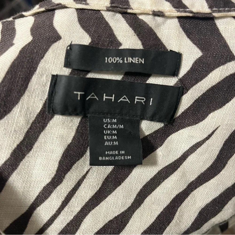 100% Linen Zebra Print Button-Front Shirt Dress Size Medium Lightweight Animal - Picture 6 of 7